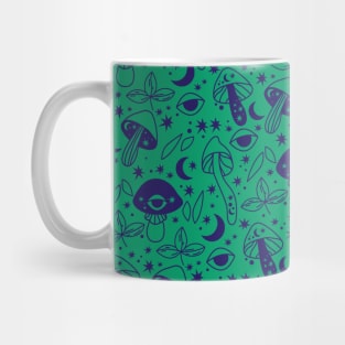 Cottagecore Mushroom Moon Green Pattern Mug